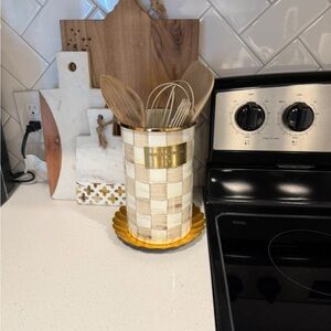 Mackenzie Childs Mocha Check Utensil Holder